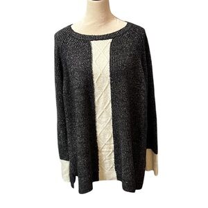 Plus Sz Avenue Womens Sweater Black with White Cableknit Sparkle Tunic 18/20